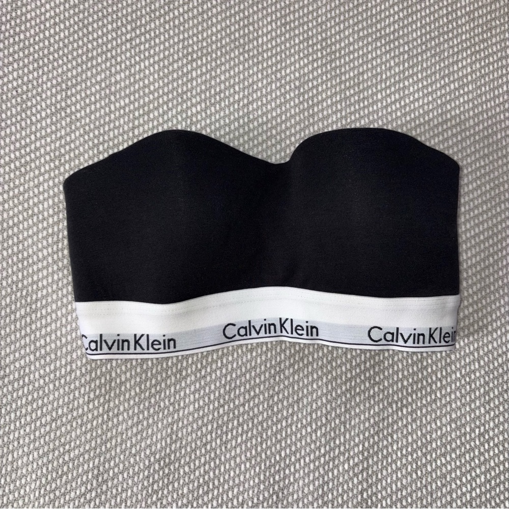 Calvin Klein Black Modern Cotton Lightly Lined Bandeau Strapless Bra Sz Sm